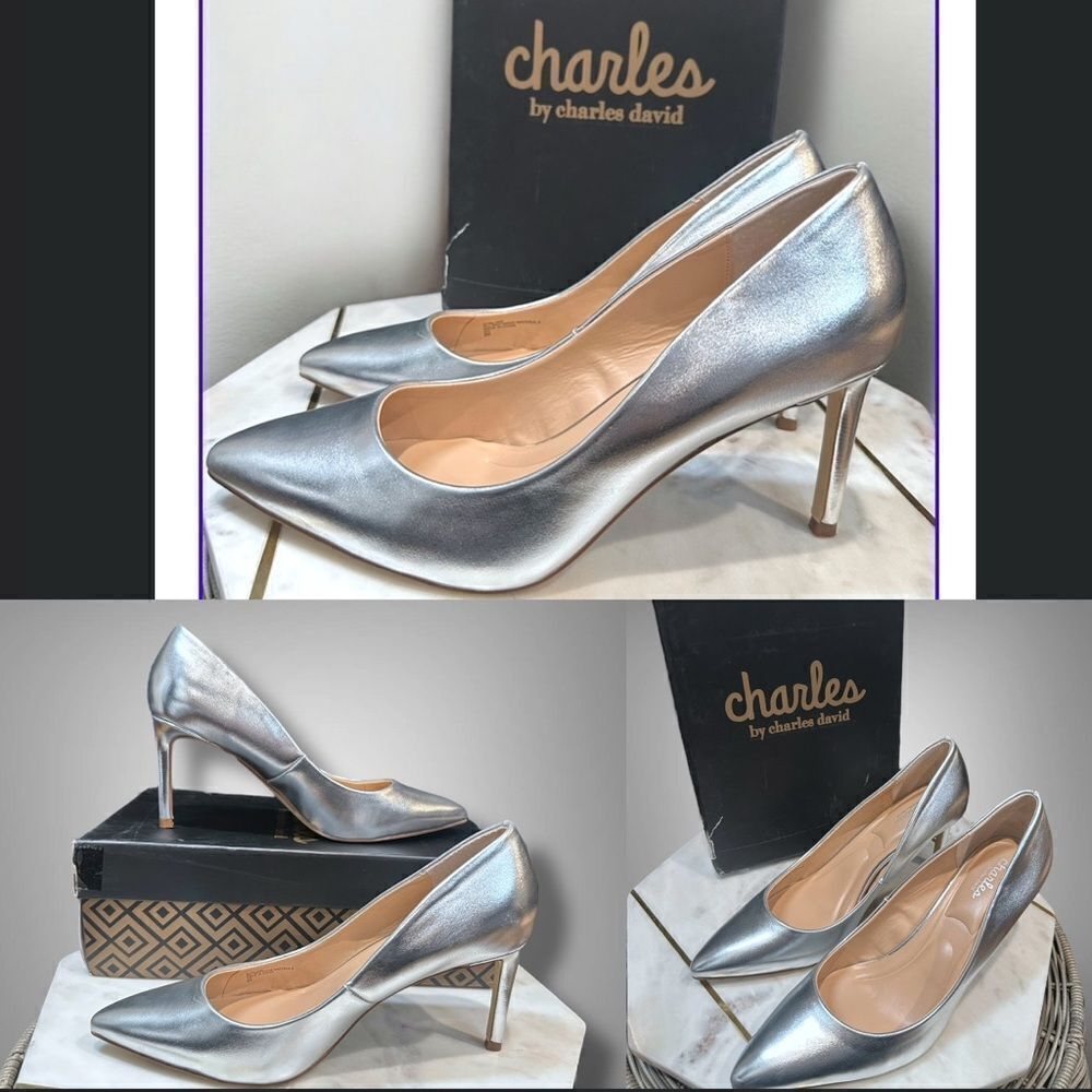 Charles by Charles David Smooth Metallic Sliver Pumps Heels Size 8